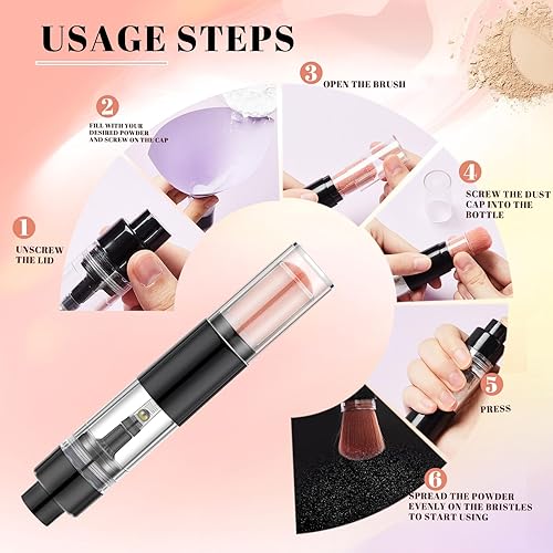 Miniatura 5 de Tioncy 2 piezas de pincel para polvo para relieve, cepillo de polvo suelto recargable, reutilizable, herramienta aplicadora de aerosol de viaje,