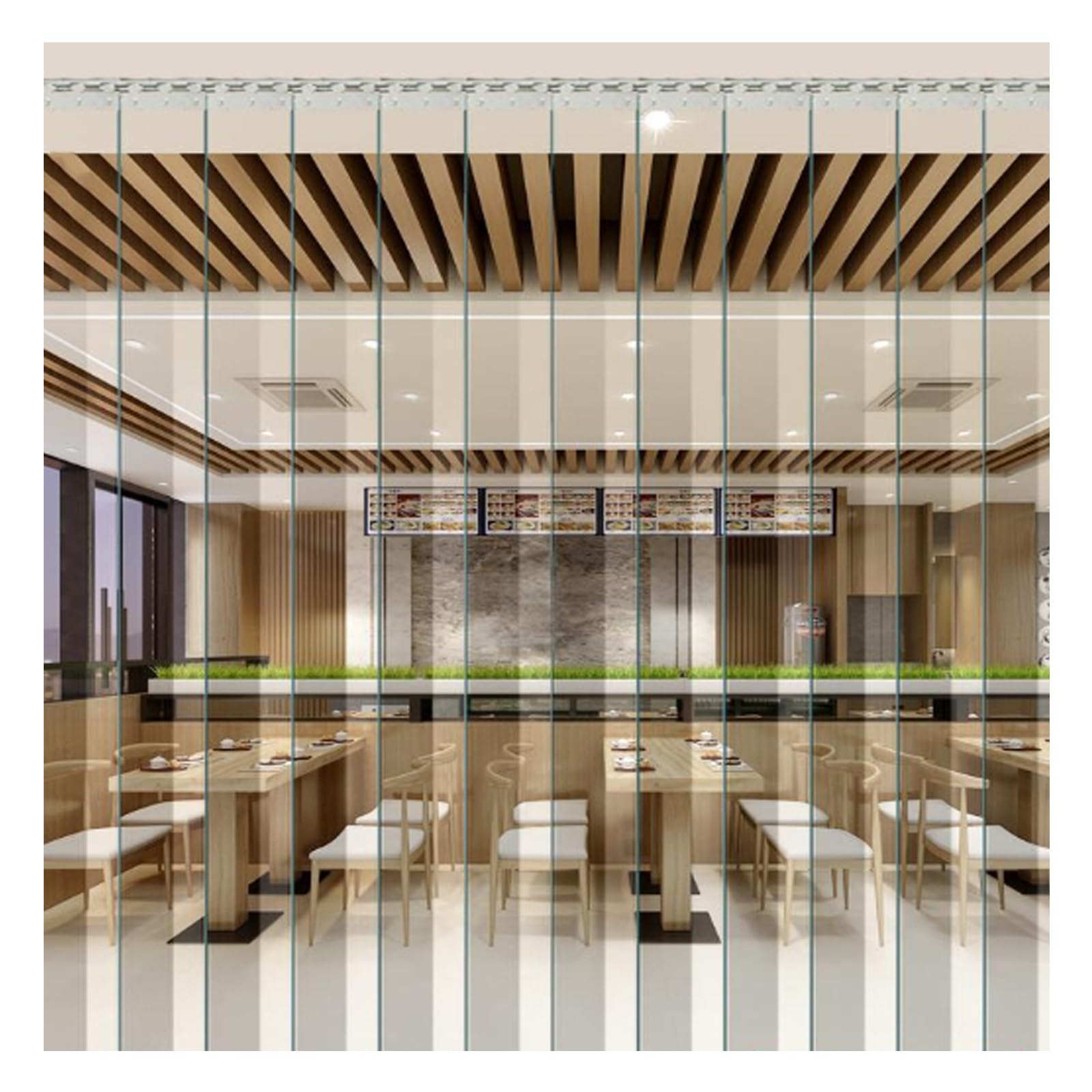 Przezroczysta kurtyna w paski z PVC do zamrażarek, 105 x 190 cm paski z tworzywa sztucznego, 105 x 190 cm, zasłony w paski chłodnicze o wysokiej wytrzymałości, rozwiązanie do drzwi wyspowych