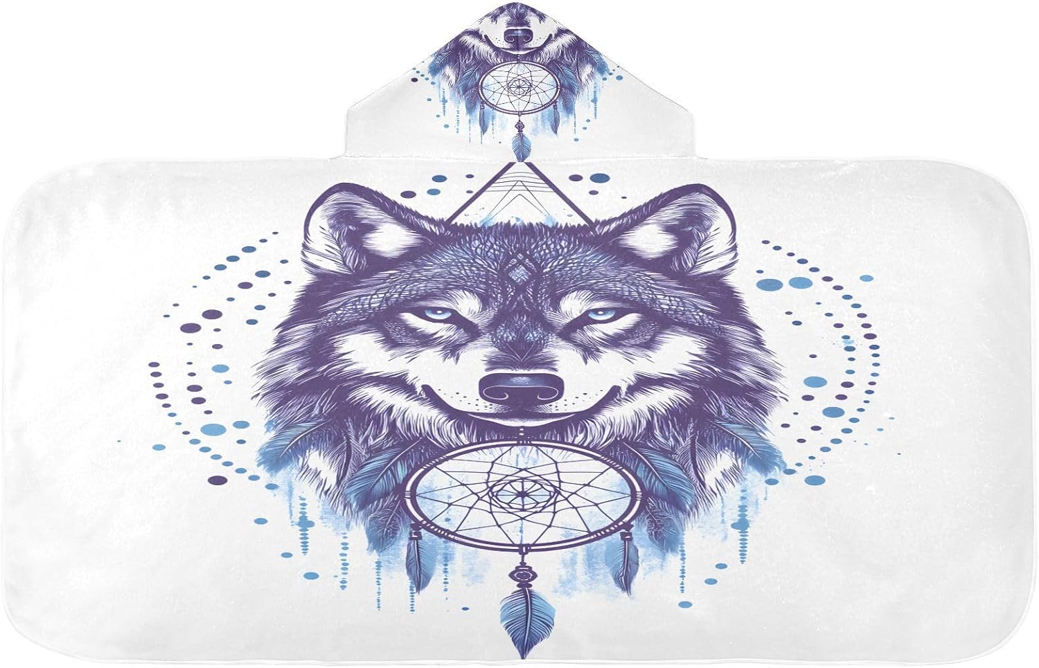 Boho Indian Animal Wolf Kids Bath Towels Hooded Poncho, 50x23.5in Quick Dry Beach Towels for Boys Girls Toddlers, Soft Absorbent Baby Bath & Hooded Towels Cape for Swimming Bathroom