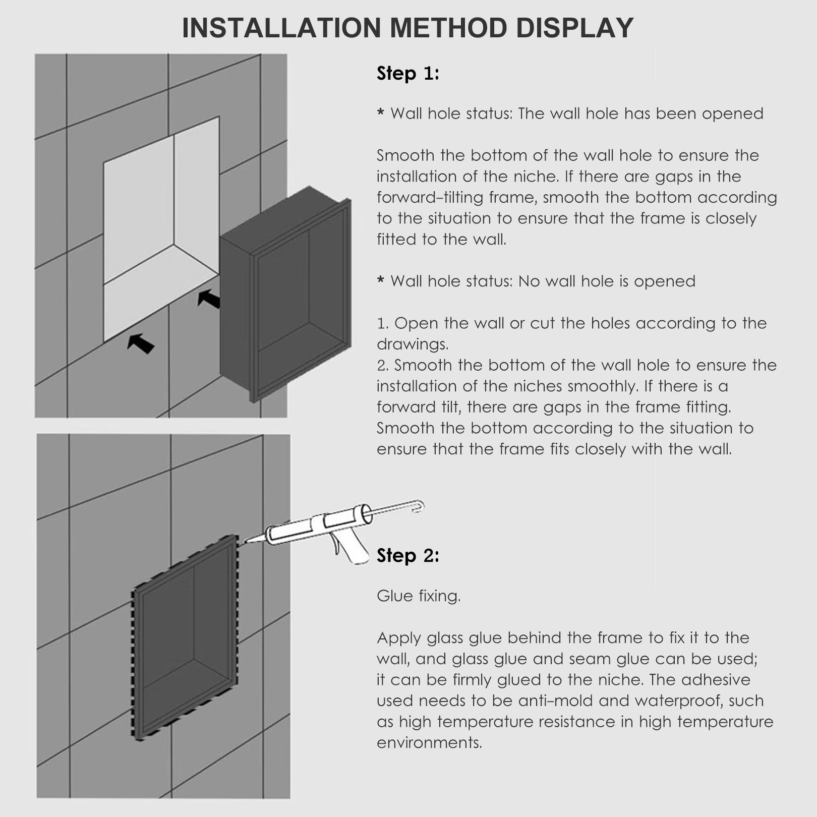 Mensola da doccia in acciaio inox, impermeabile, da incasso, per ambienti umidi, facile installazione per la casa e il rinnovamento del bagno, design durevole ed elegante