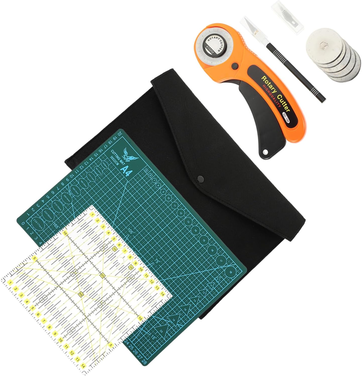 Holibanna Rotary Cutter Kit for Fabric Diy Ergonomic Cloth Cutting Tool Set with Storage Bag for Sewing Quilting and Crafting Projects