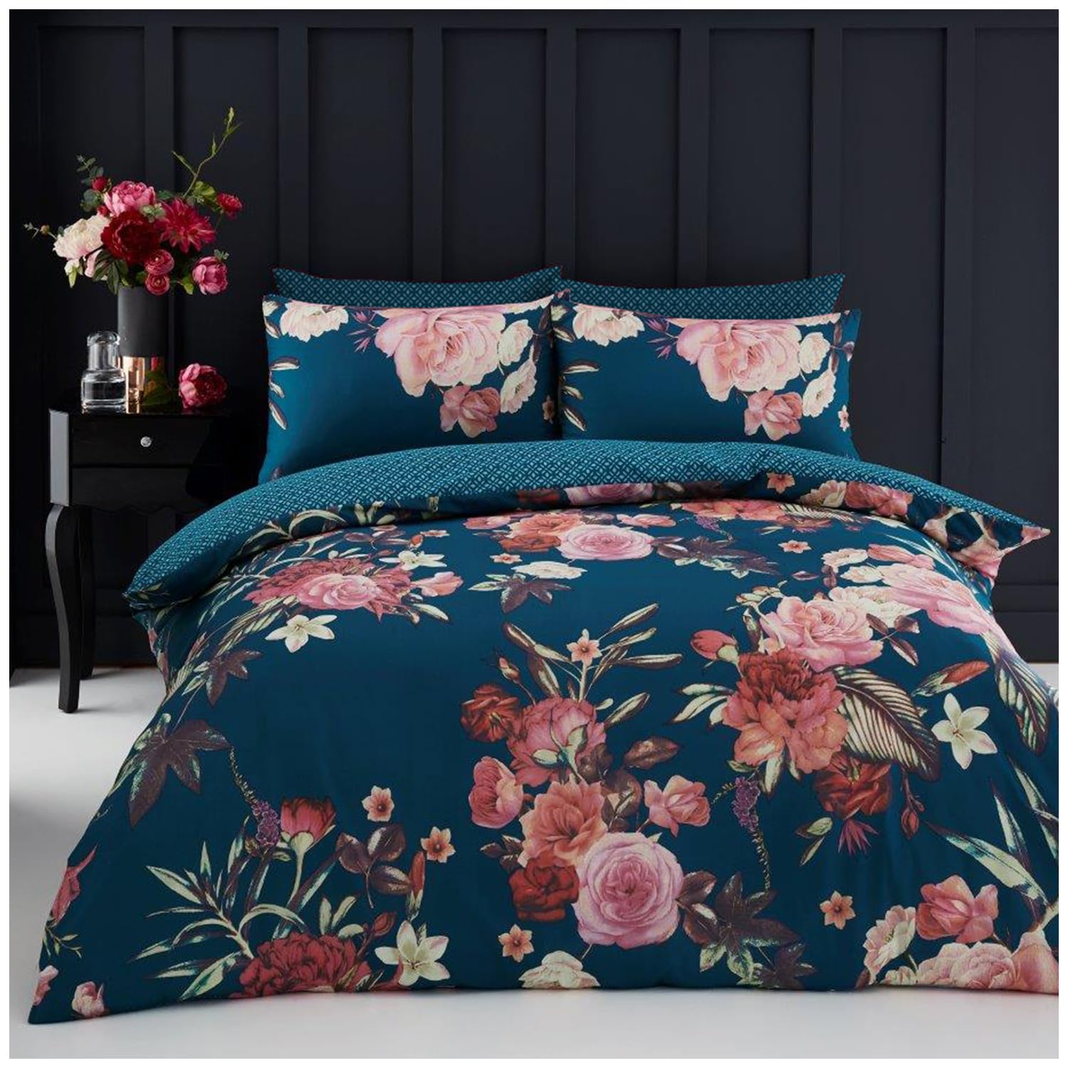 Gc Gaveno Cavailia Flora, Teal Easy Care Duvet Cover Printed Quilt Set Reversible Bedding, Single, Teal