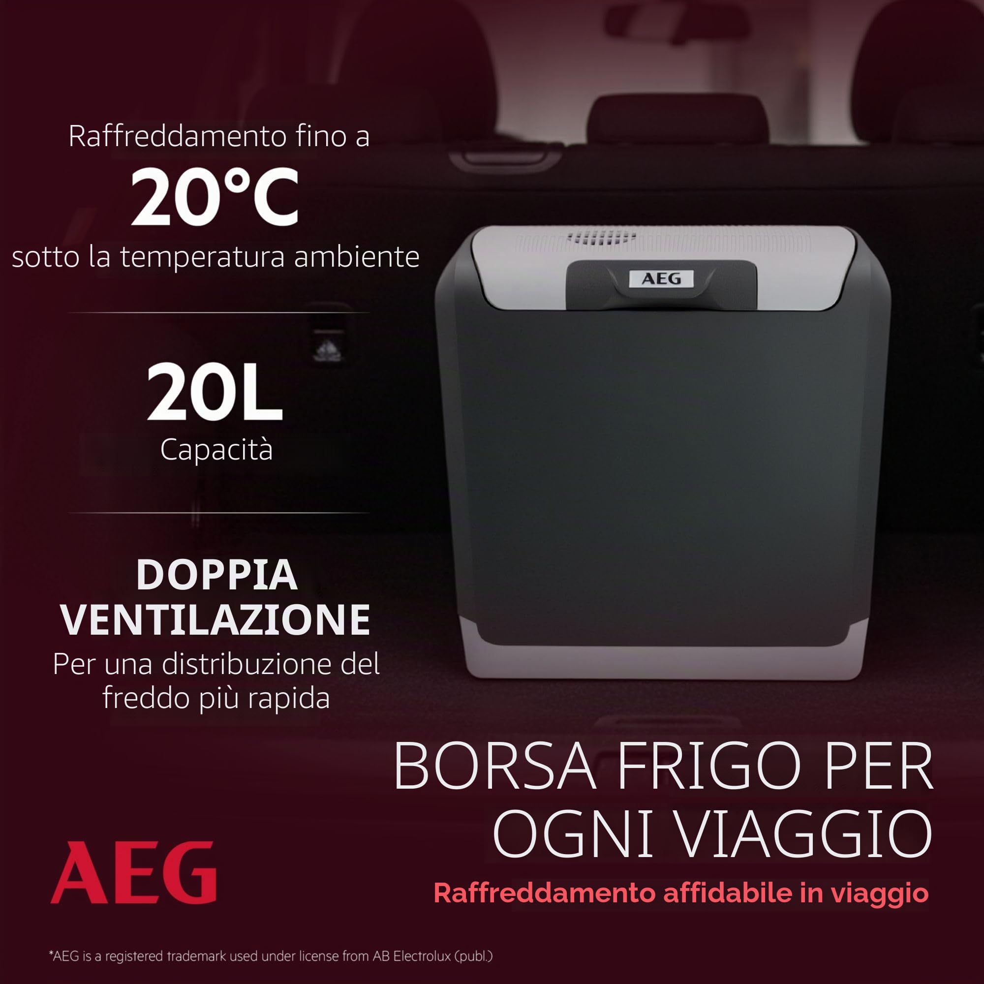 AEG Automotive Thermoelectric Cool Box KK 20 Litri, 12/230 Volt per Auto e Presa, Grigio