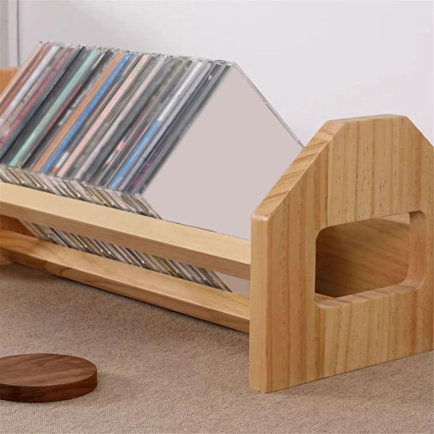 CD Holder Tabletop CD Record Display Rack Wooden Albums Storage Holder for Home Office