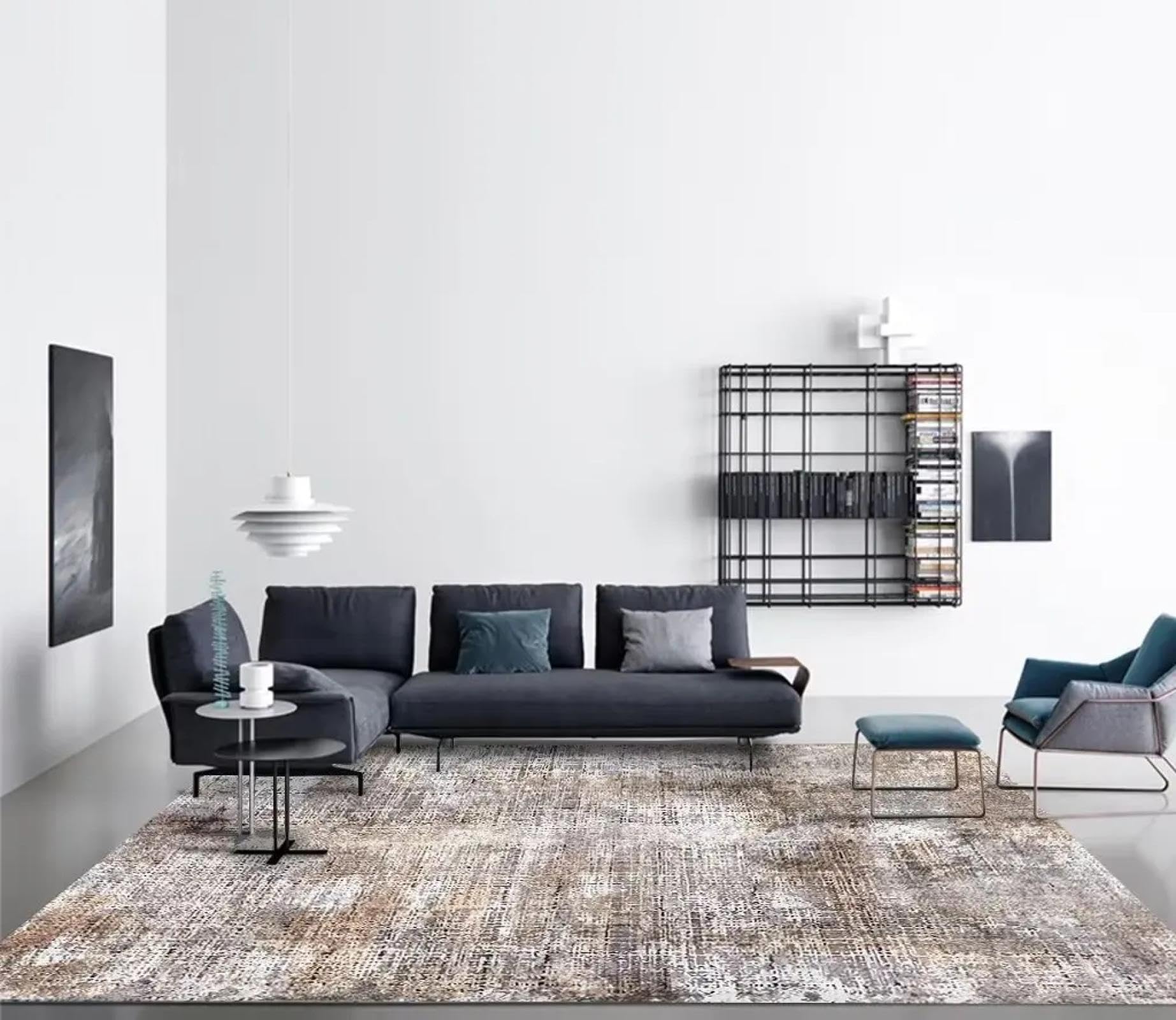 Tapis de salon moderne anti-poussière pour chambre et décoration de maison facile à nettoyer