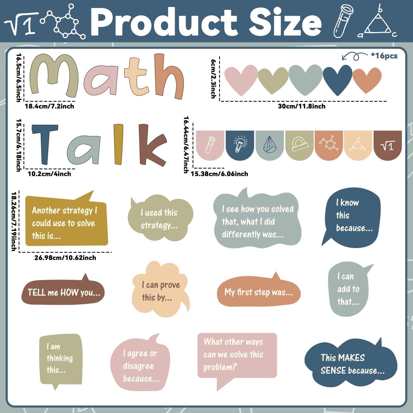 Lot de 43 tableaux d'affichage de mathématiques bohèmes pour décoration de salle de classe et de mathématiques éducatives - Découpes en papier pour tableau d'affichage mathématiques - Fournitures de