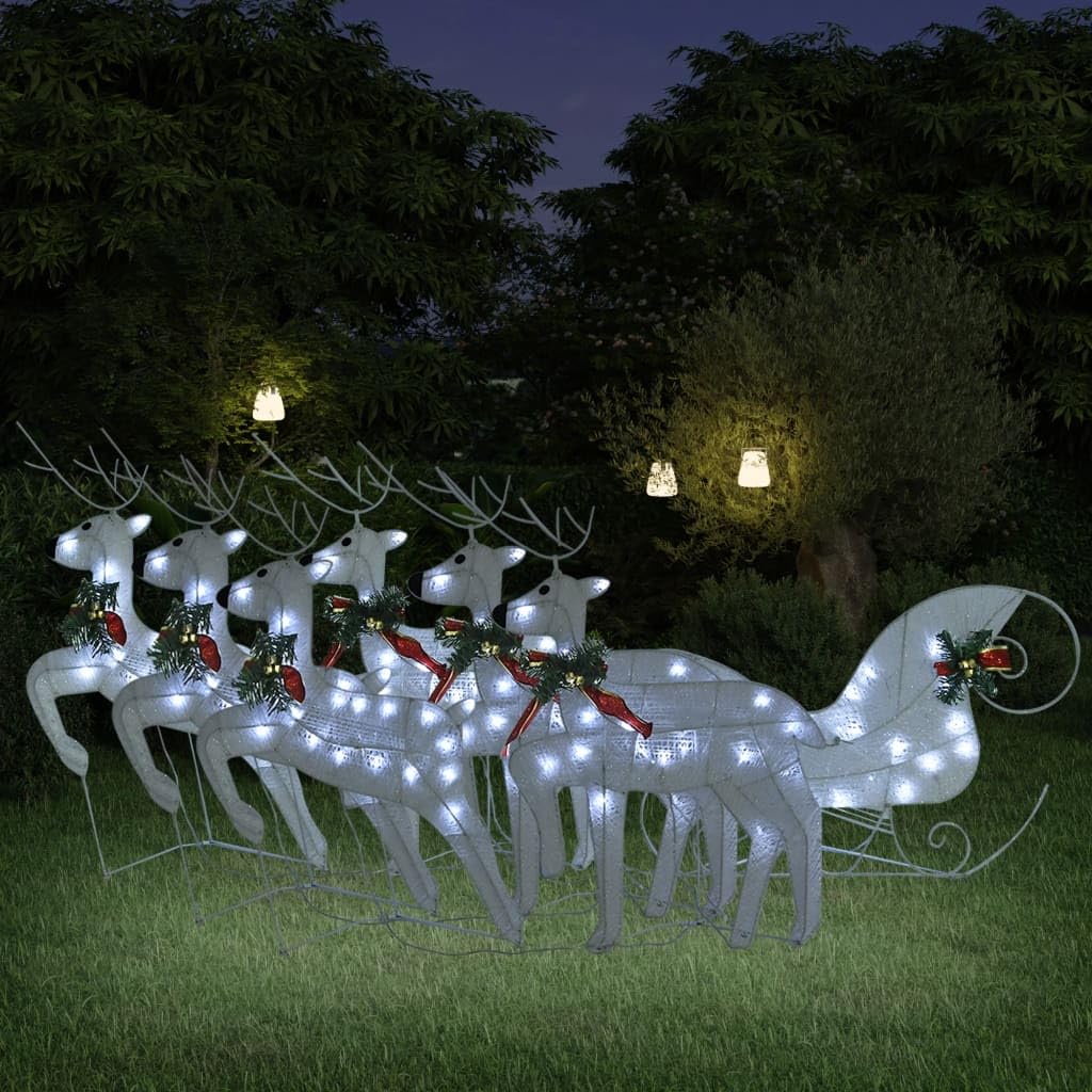 led-lichterketten,lichterkette draht batterie,batterie lichterkette,Rentier mit Schlitten Weihnachtsdekoration 140LEDs Outdoor WeißGeeignet für Patio, Schlafzimmer, Wohnzimmer, Weihnachten