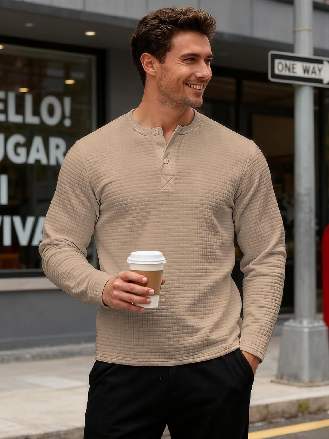 Men's Henley Shirts Long Sleeve Casual Waffle T-Shirts Button Pullover Sweaters Tee Shirt - Image 3