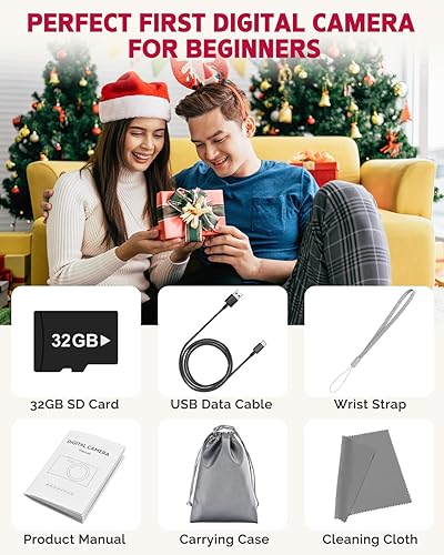 Miniatura 8 de Cámara digital, 48MP FHD 1080P cámara de apuntar y disparar con zoom de 16x, cámara portátil compacta antivibración para fotografía con tarjeta de