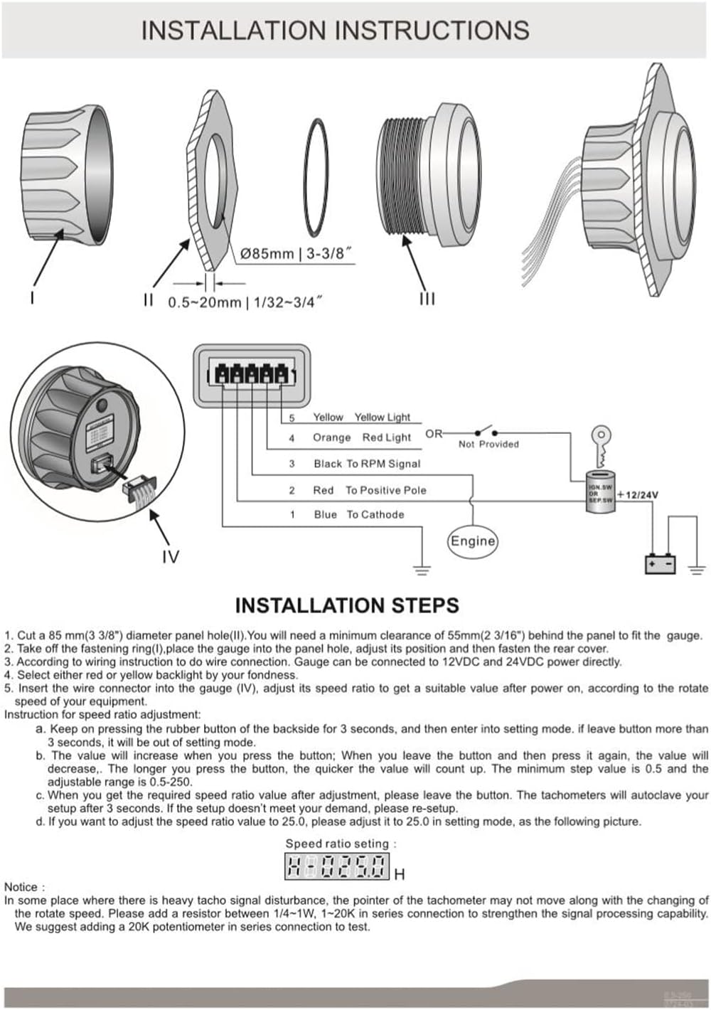 Detailed KUS Tachometer Installation Instructions and Wiring Diagram