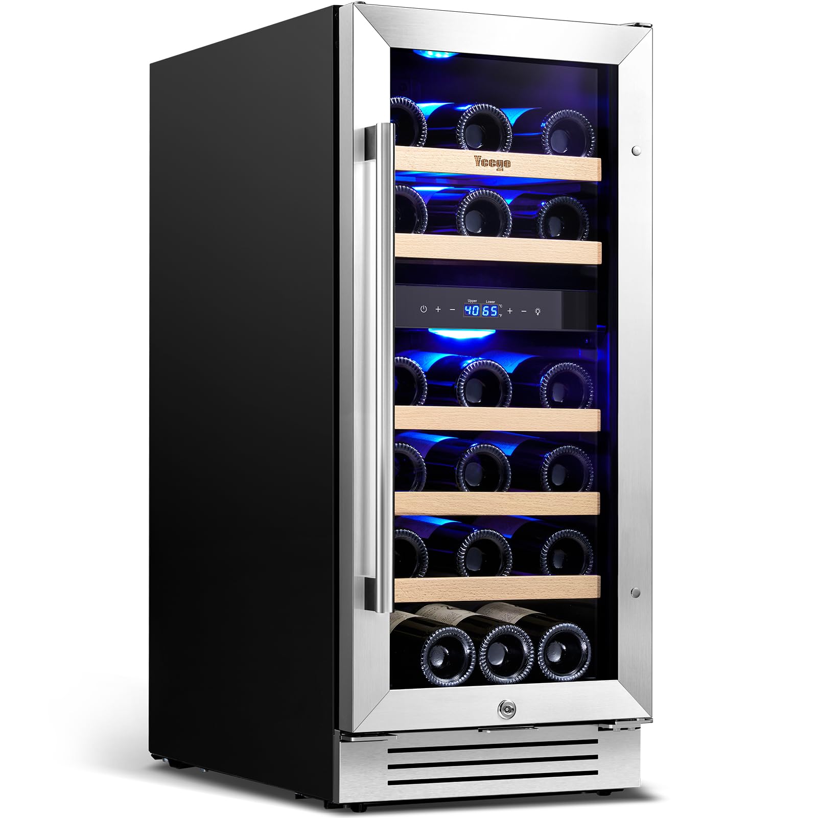 Yeego Wine Fridge Dual Zone 15 Inch, 28 Bottles Wine Cool Refrigerator with Glass Door & Safety Lock, Built-in/Freestanding/Under Counter, Perfect for Home & Kitchen