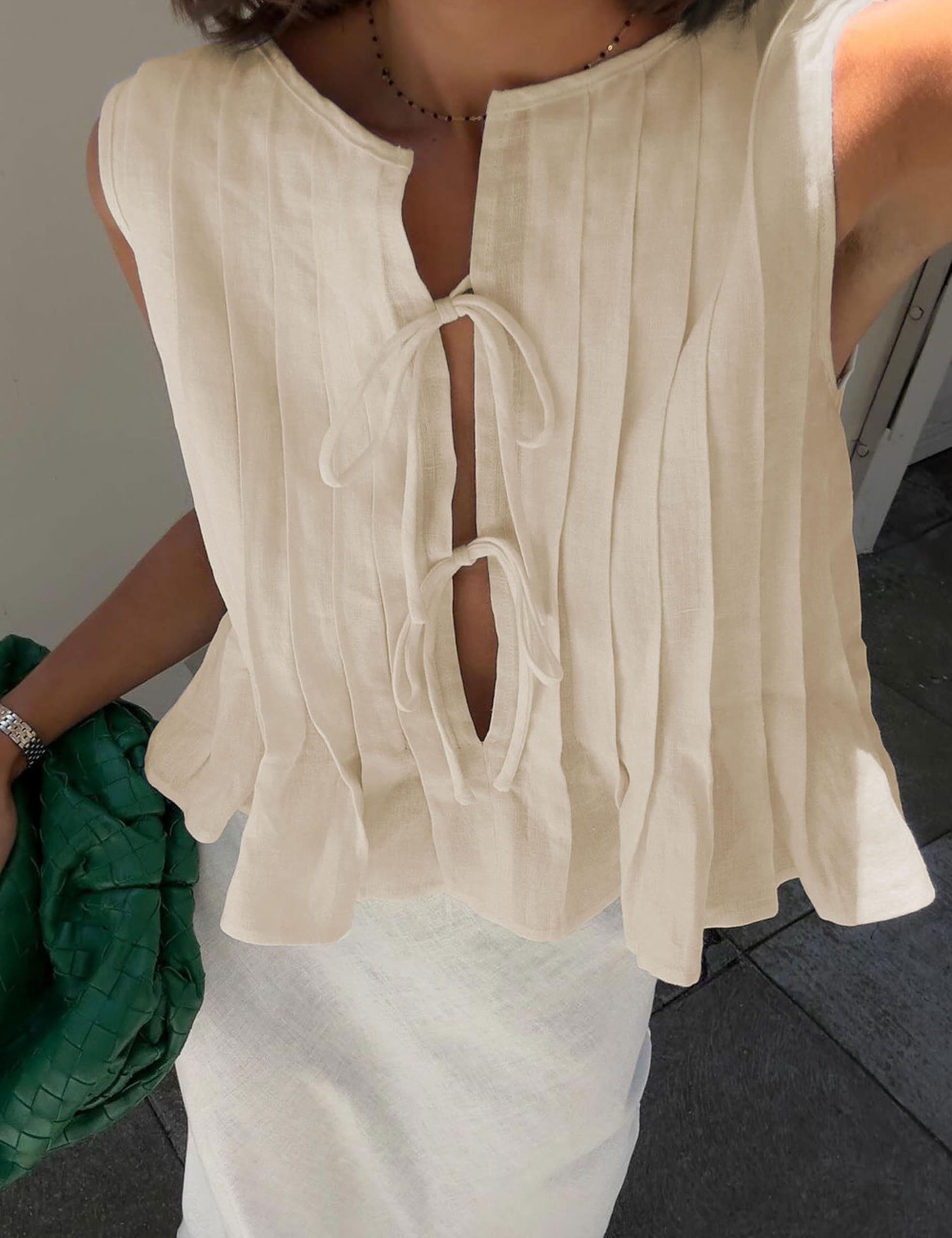 Zontroldy Damen-Shirts aus Leinen, zum Binden, ärmellos, Y2K, Babydoll-Rüschen, Tank-Top, ästhetische Kleidung