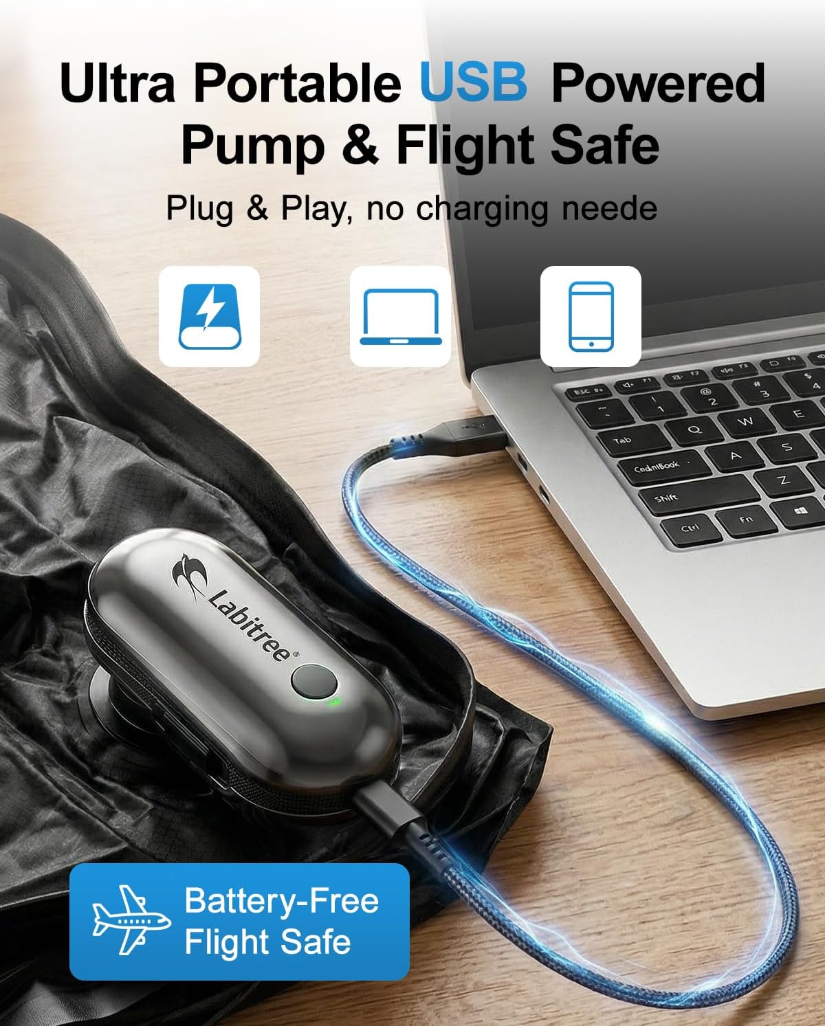 1-Pack Vacuum Seal Bags for Clothing Travel with Portable USB-Powered Pump, Triple Your Space,Reusable Space Saver Compression Bags for 23"- 26" Luggage Suitcase & Home Storage (Medium)