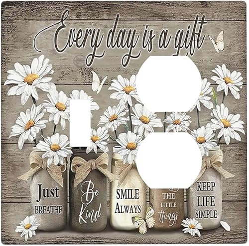 Miniatura 159 de Placa de pared dúplex de receptáculo de dispositivo de 1 gang de madera envejecida blanca gris con veta de tablón, cubierta de enchufe eléctrico de