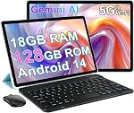 Tablet, 2026 Android Tablet with Gemini AI, 10.1 Inch FHD Display, 18GB RAM 128GB ROM /1TB TF, 6000mAh, Octa-Core CPU, Widevine L1, 2 in 1 Tablets (Blue)