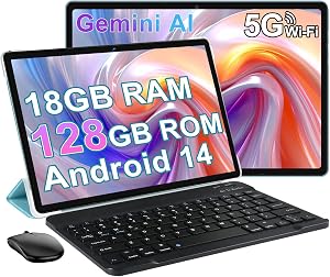 Tablet, 2026 Android Tablet with Gemini AI, 10.1 Inch FHD Display, 18GB RAM 128GB ROM /1TB TF, 6000mAh, Octa-Core CPU, Widevine L1, 2 in 1 Tablets (Blue)