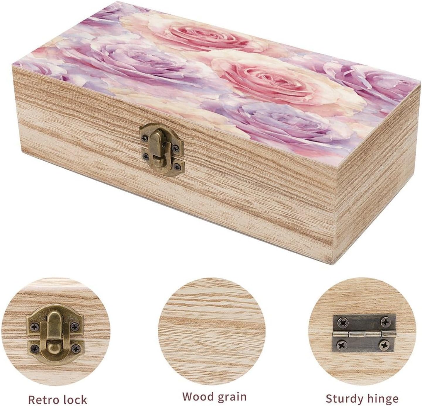 Rose Romantic Floral Wooden Storage Box Vintage Jewelry Box image 3