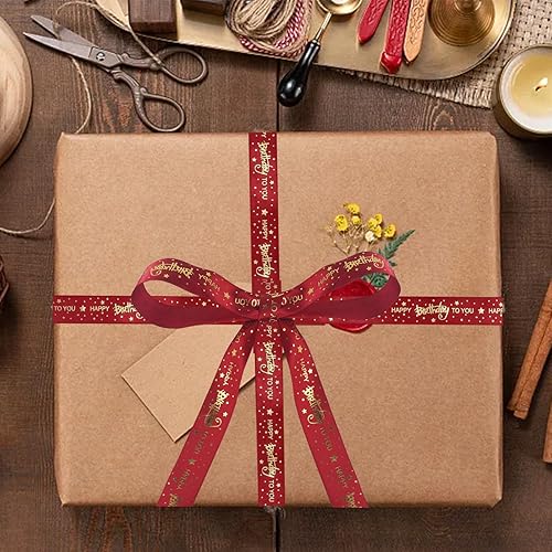 Miniatura 9 de Cinta de feliz cumpleaños de 1 pulgada, 3 rollos de cintas de satén de cumpleaños de 30 yardas con estampado dorado para cumpleaños, envoltura de