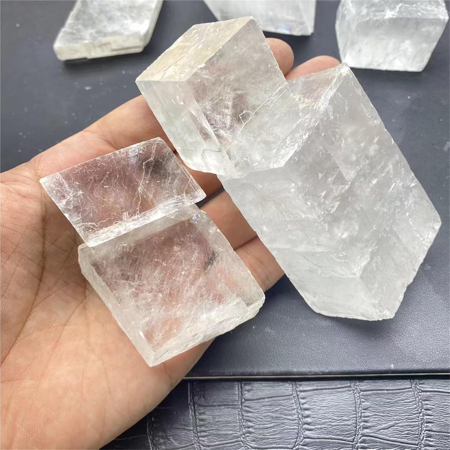Natural Transparent Raw White Optical Calcite Iceland Spar Mineral Specimen Stones Quartz Home Decor(1pc80-110g)