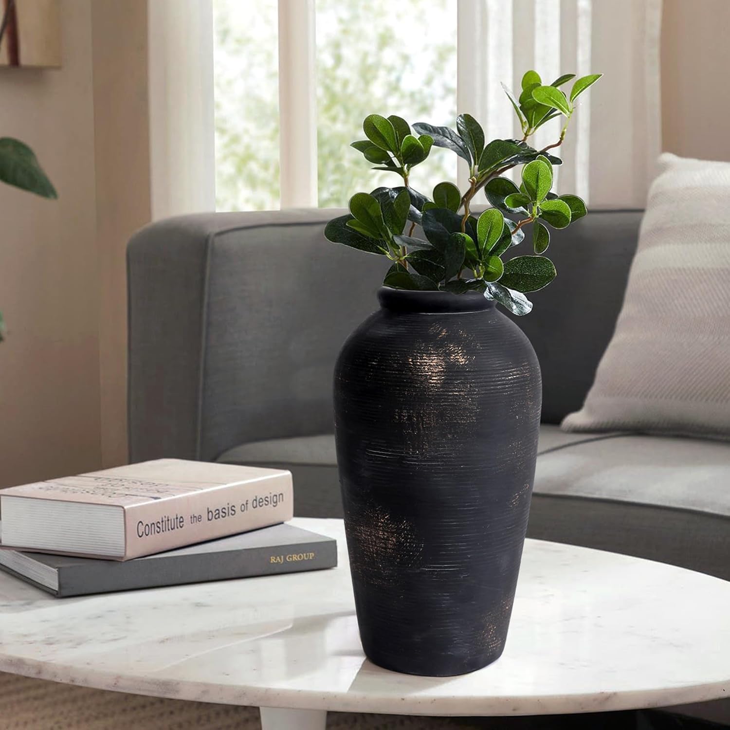 Large Ceramic Rustic Vase 11 Inch Elegant Wedding Farmhouse Dining Table Decor Textured Ceramic Vase for Indoor Outdoor Living Room Accent