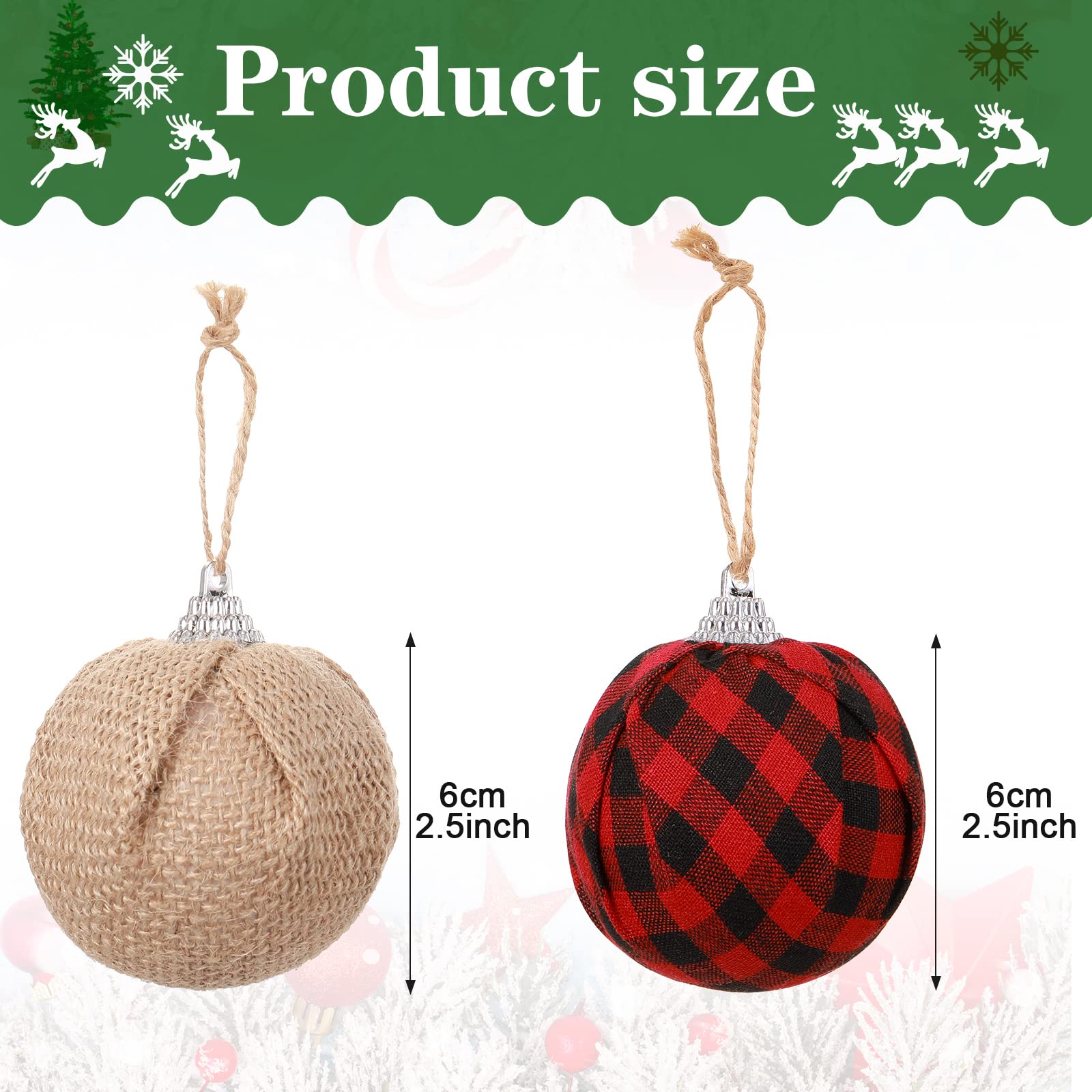 Lot de 20 décorations rustiques pour sapin de Noël à suspendre en toile de jute - Motif carreaux de buffle rouges et noirs - Décoration de Noël rustique pour décorations de Noël