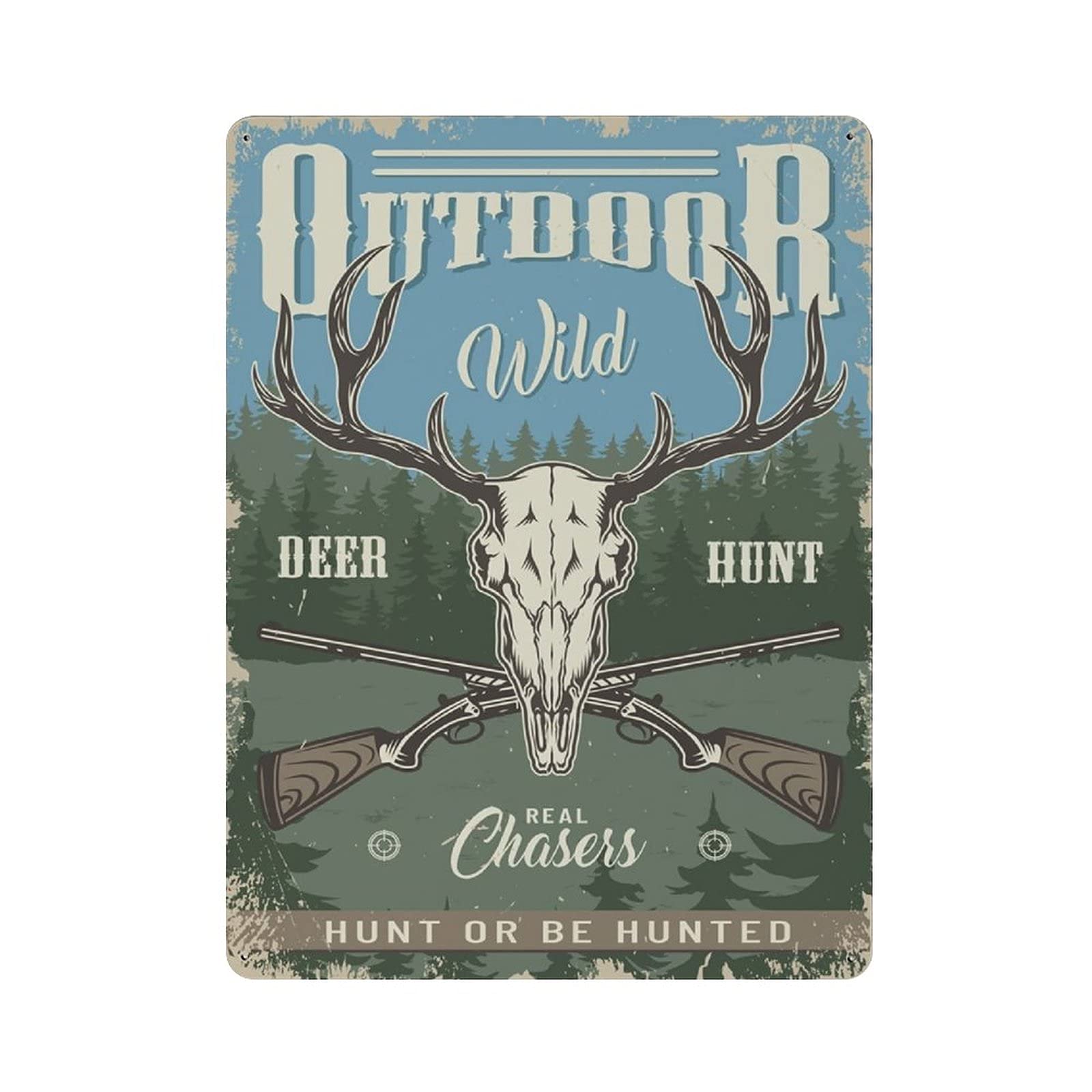 Metal Tin Sign Hunting Poster Deer Skull Tin Sign Metal Aluminum Sign Vintage Wall Decor Retro Poster for Bars Restaurants Cafes Pubs Home Decoration 16"x12"