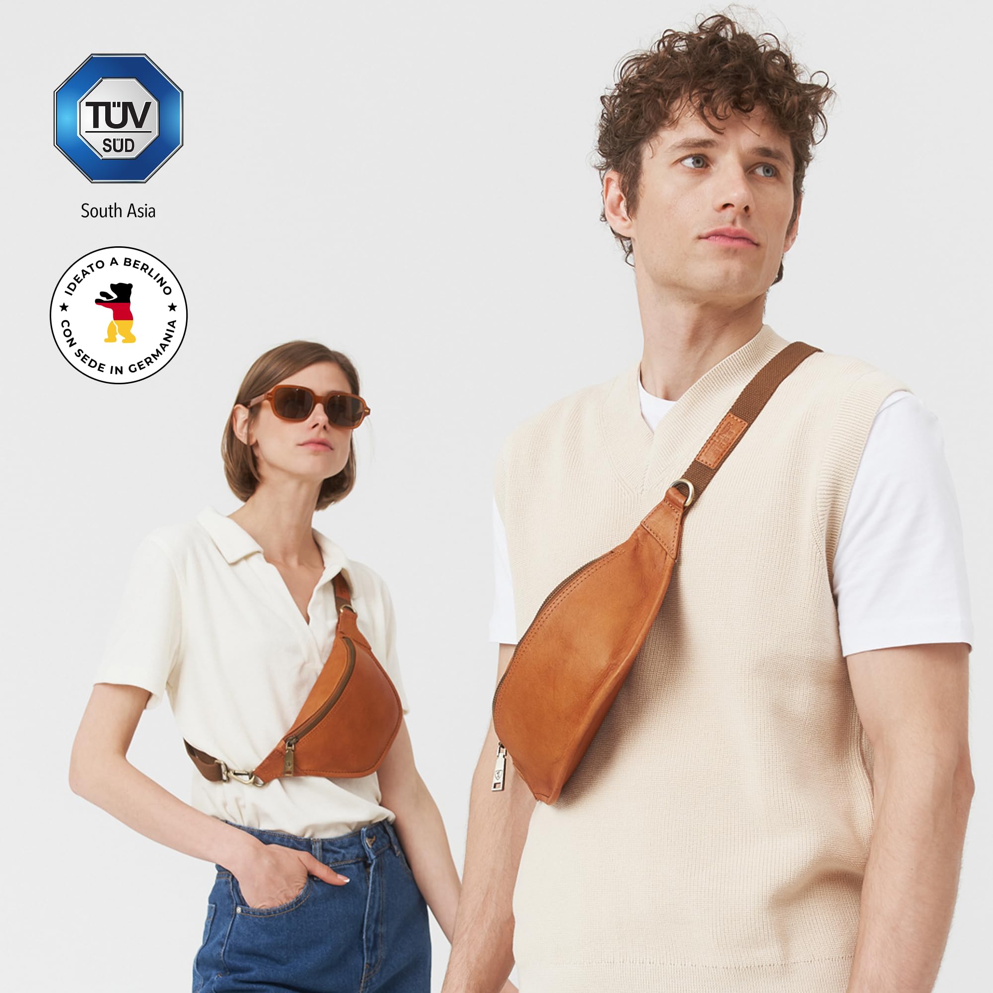Berliner Bags Vintage Marsupio Donna Kai, Marsupio Uomo Pelle, Borsa Marsupio Donna Tracolla, Unisex - Marrone