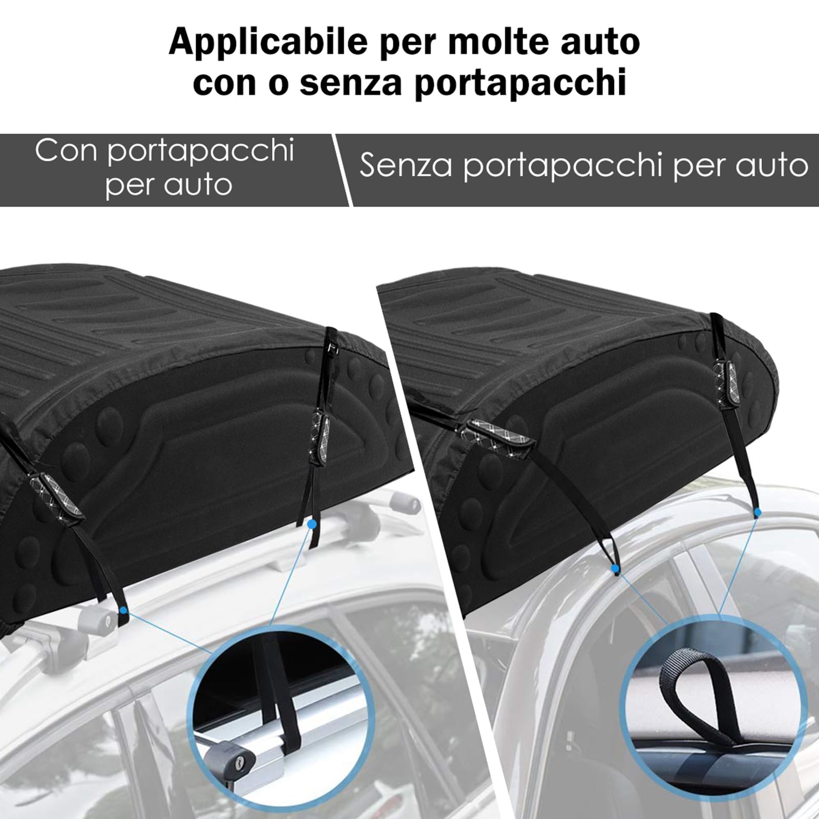 COSTWAY Borsa da Tetto per Auto Impermeabile 14Cu.Ft/400L, Box Tetto Universale Pieghevole con Borsa+ 4 Cinghie Rinforze+ 4 Ganci, Portabagagli per Tutti i Veicoli con/senza Barre Portapacchi