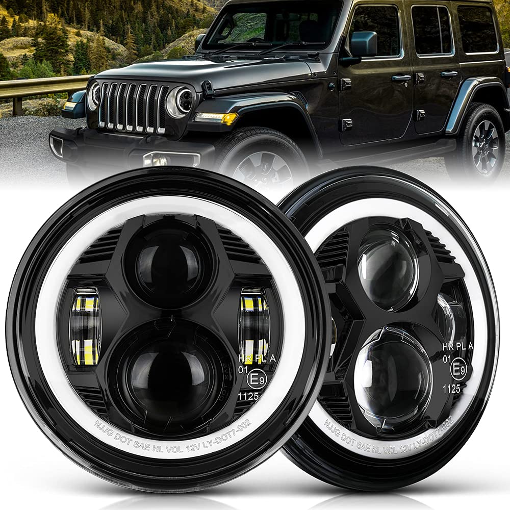 UNI-SHINE 7 inch LED Headlight Round 2021 Newest Black 2pcs DOT Approved H6024 led Headlight with Amber Turn signal White Angle Eye Hi/lo Beam, , J003DE-B-pair