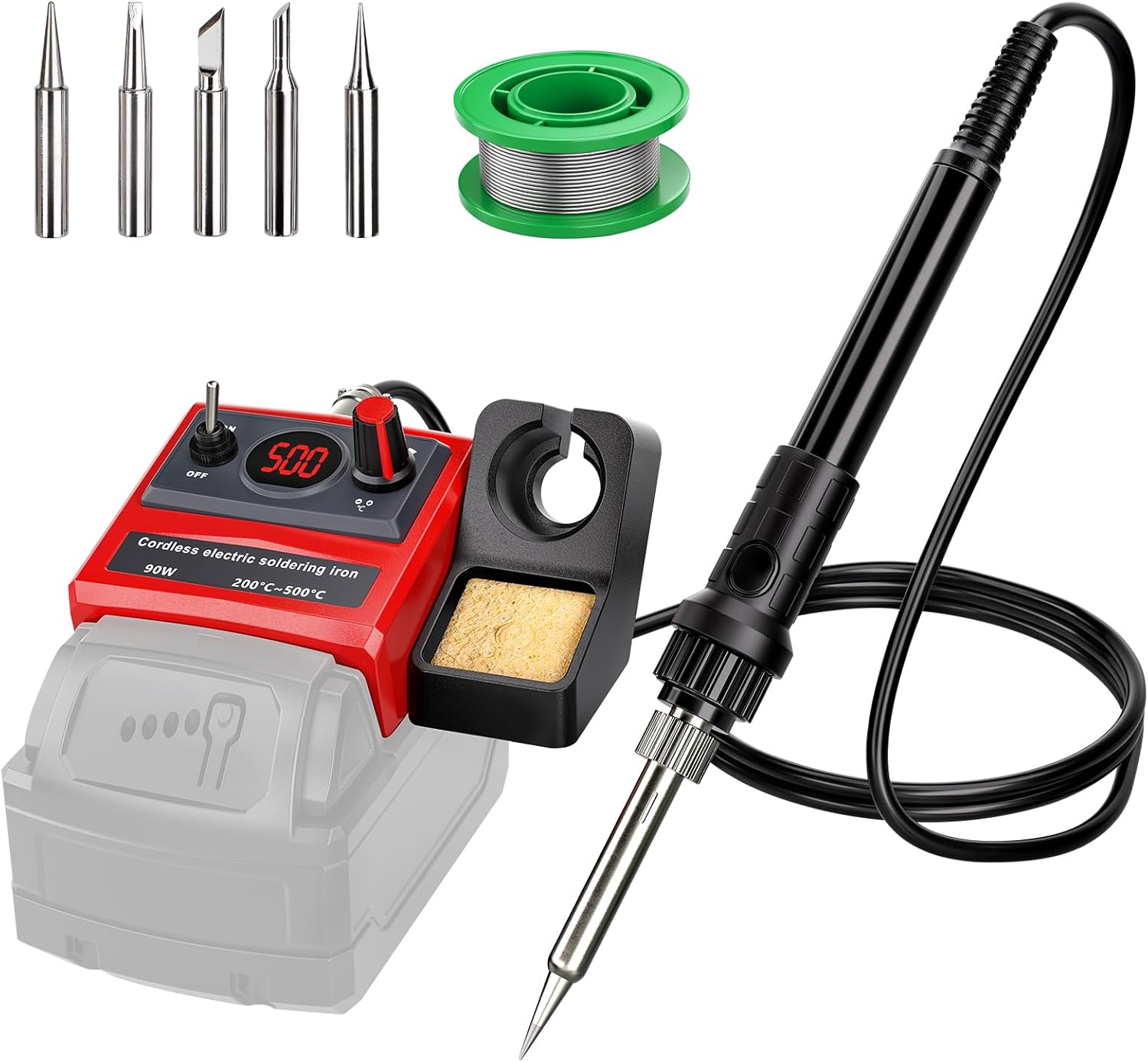 Taingwei Cordless Soldering Iron Kit for Milwaukee M18 18v Battery,90W LED Digital Solder Iron Soldering Gun with 5pcs Tips,0.04” Solder Wire for any Hobby Enthusiast (Battery not included)