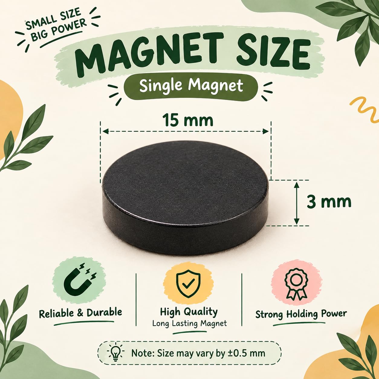 Black Round Magnets - Decorative Fridge Magnets -5 Black Round Magnets - Decorative Fridge Magnets -5