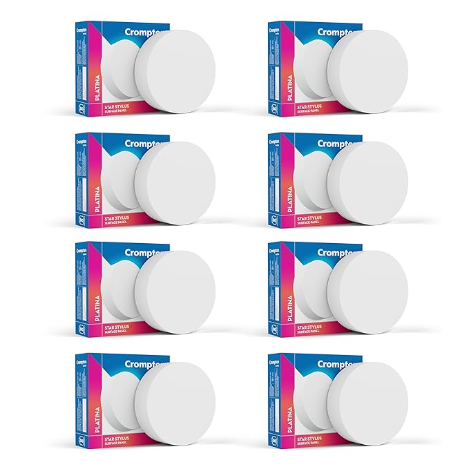Crompton Star Stylus Surface Mounted Downlighter 6W Round Natural White | Pack of 8 | NO False Ceiling required, Outer Dimension: 90 mm | For Hall, Bedroom, Kitchen, Office, Store