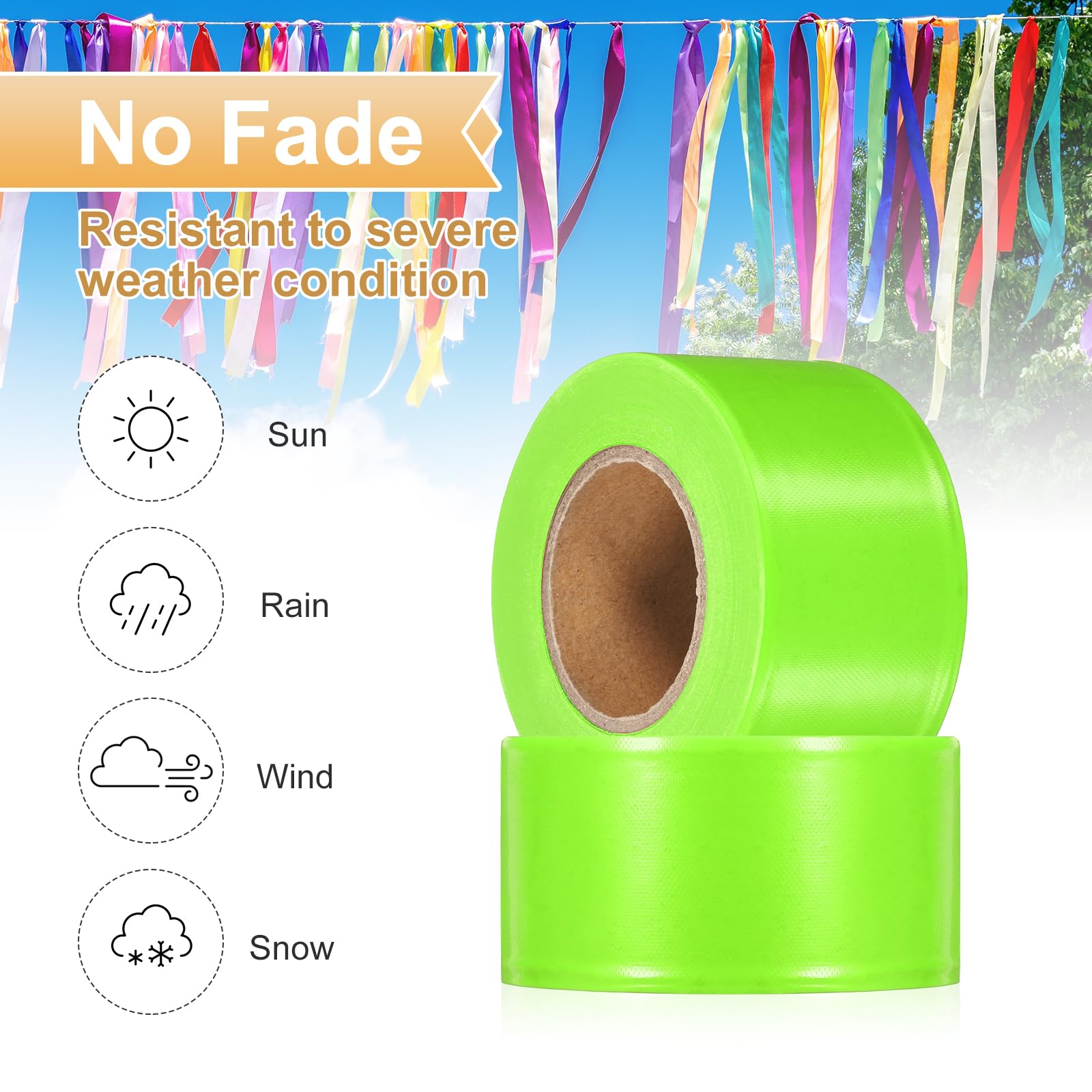 PATIKIL 12 Unidades Cinta De Señalización Fluorescente Verde, 1.5" X 150 Pies Cinta De PVC No Adhesiva Neon Para Marcaje De Árboles Y Senderos