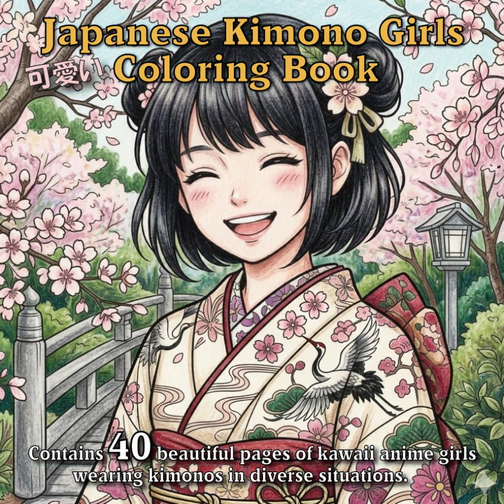 Japanese Kimono Girls Coloring Book: Contains 40 beautiful pages of kawaii anime girls wearing kimonos in diverse situations.