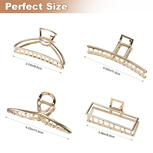 Miniatura 7 de Paquete de 4 pinzas de metal grandes para el cabello, pinzas de pelo doradas grandes de 4 pulgadas, pinzas para el cabello para mujeres y para