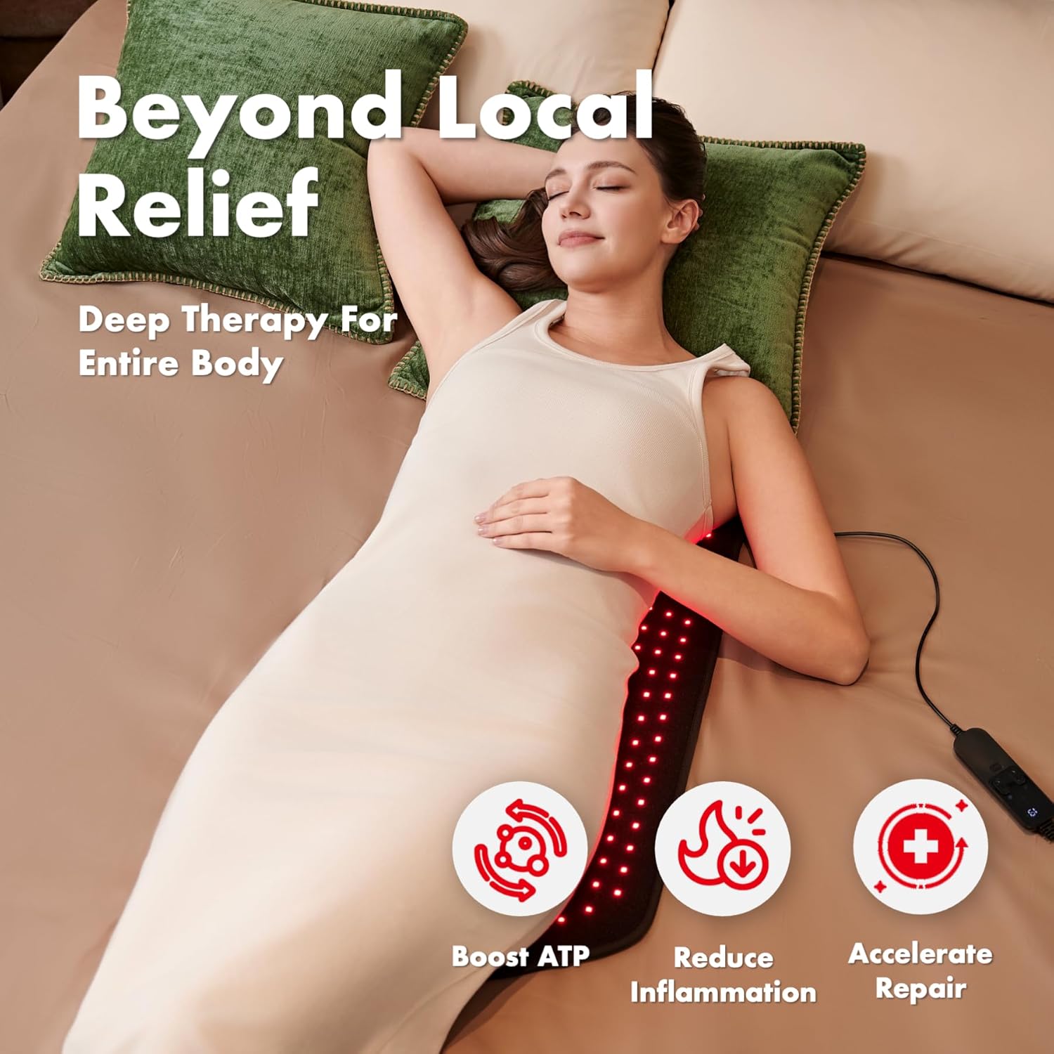 ALLOLO Red Light Therapy for Body, 27.6"*13.9" Large Infrared Light Therapy with Timer, 280pcs 3-in-1 LEDs 660nm&850nm Red Light Therapy Pad for Back Belly Knee Joint (with Storage Bag & Glasses) - Image 3