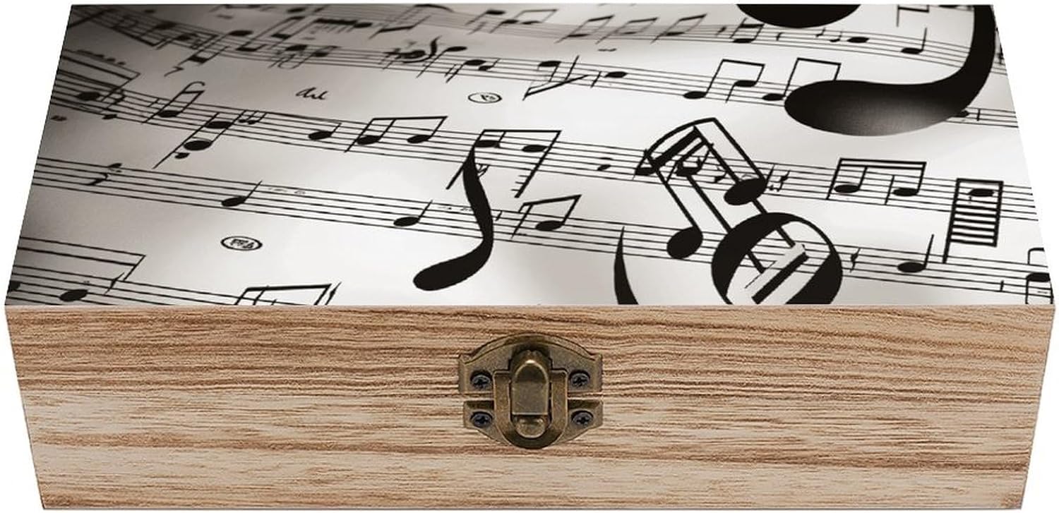 Music Notes Print Wooden Decorative Storage Box Jewelry Box