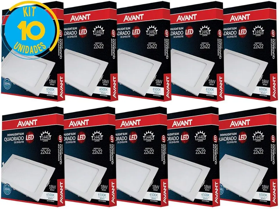 Kit 10 Paineis Plafon Led 18W Embutir Quadrado Branco Avant