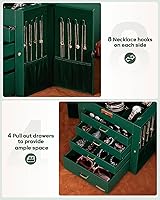 Vista 32 de Homde Regalos de Navidad de cuero sintético, enorme joyero, organizador de reloj con espejo, collar, anillo y aretes, estuche de regalo con Dorado