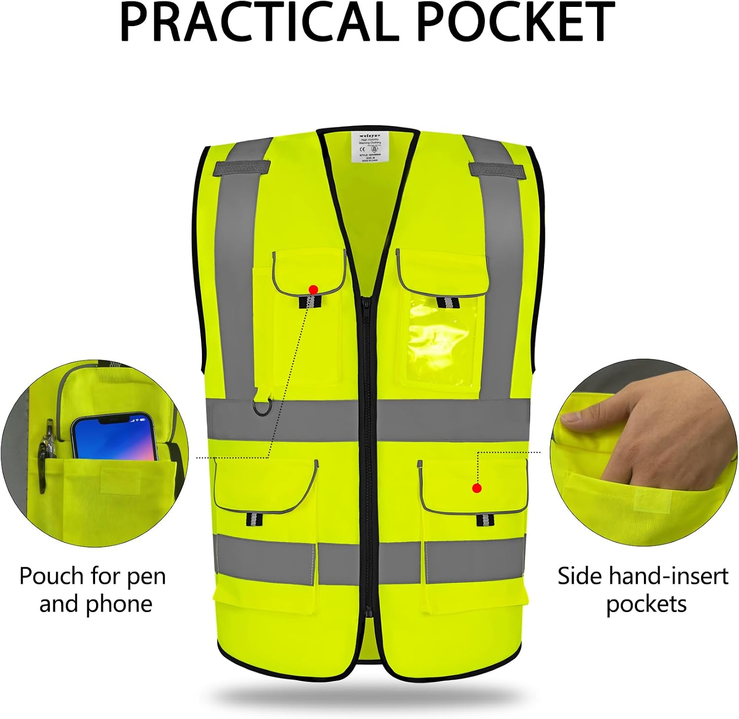 wefeyuv Reflective Safety Vest Class 2 High Visibility Vest pocket | Multi pocket breathable safety vest