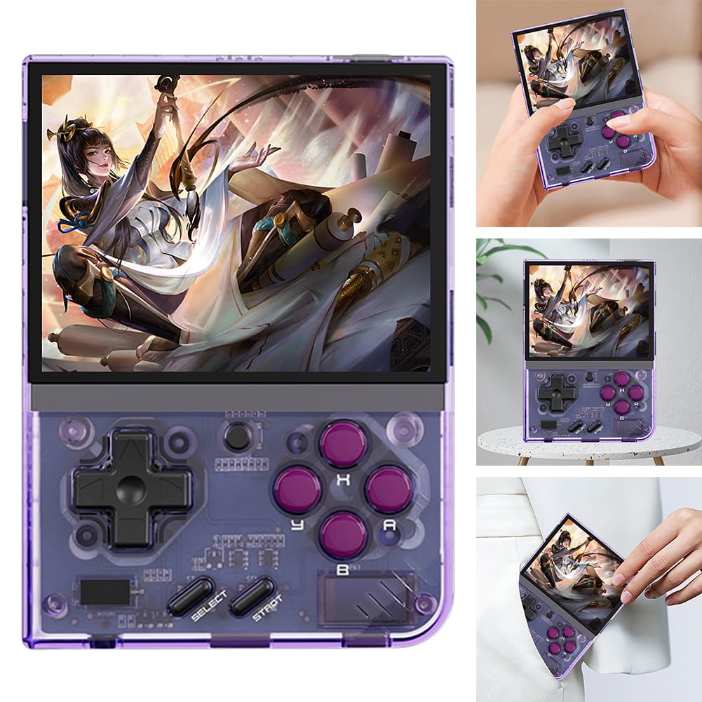 Mini Plus Console di Gioco Portatile Retro Sistema Linux Schermo IPS 3,5 Pollici Giocatori di Gioco Portatile Supporto WiFi Ricaricabile Regalo per Bambini e Adulti (Viola)