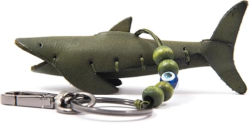 Miniatura 2 de Handmade Leather Shark Keychain, Hanging Charm Accessory for Purse, Bag and Backpacks  100% Genuine Leather, Shark Gift for Shark Lovers (Dark Green)