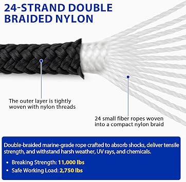Boat Dock Lines Marine Rope - 5/8 x 35ft with Pre-Spliced 16 Loop Double Braided Nylon Ropes Bumper Tie Mooring Line for Boats Docking Pontoon Boating Accessories - 2 Pack