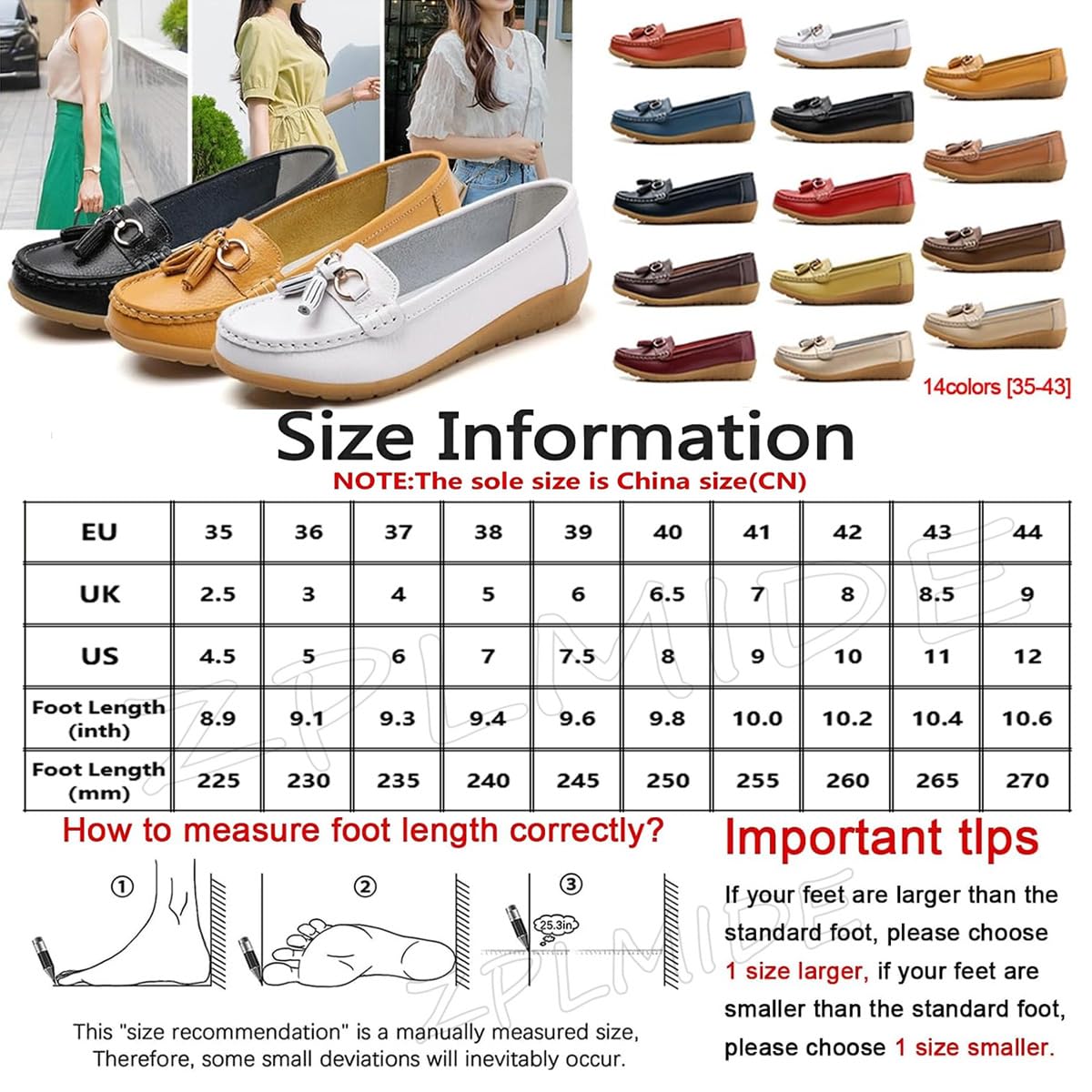 Mocassini ortopedici da donna in pelle traspirante, vestibilità larga, mocassini classici con zeppa tacco casual slip-on scarpe da trekking