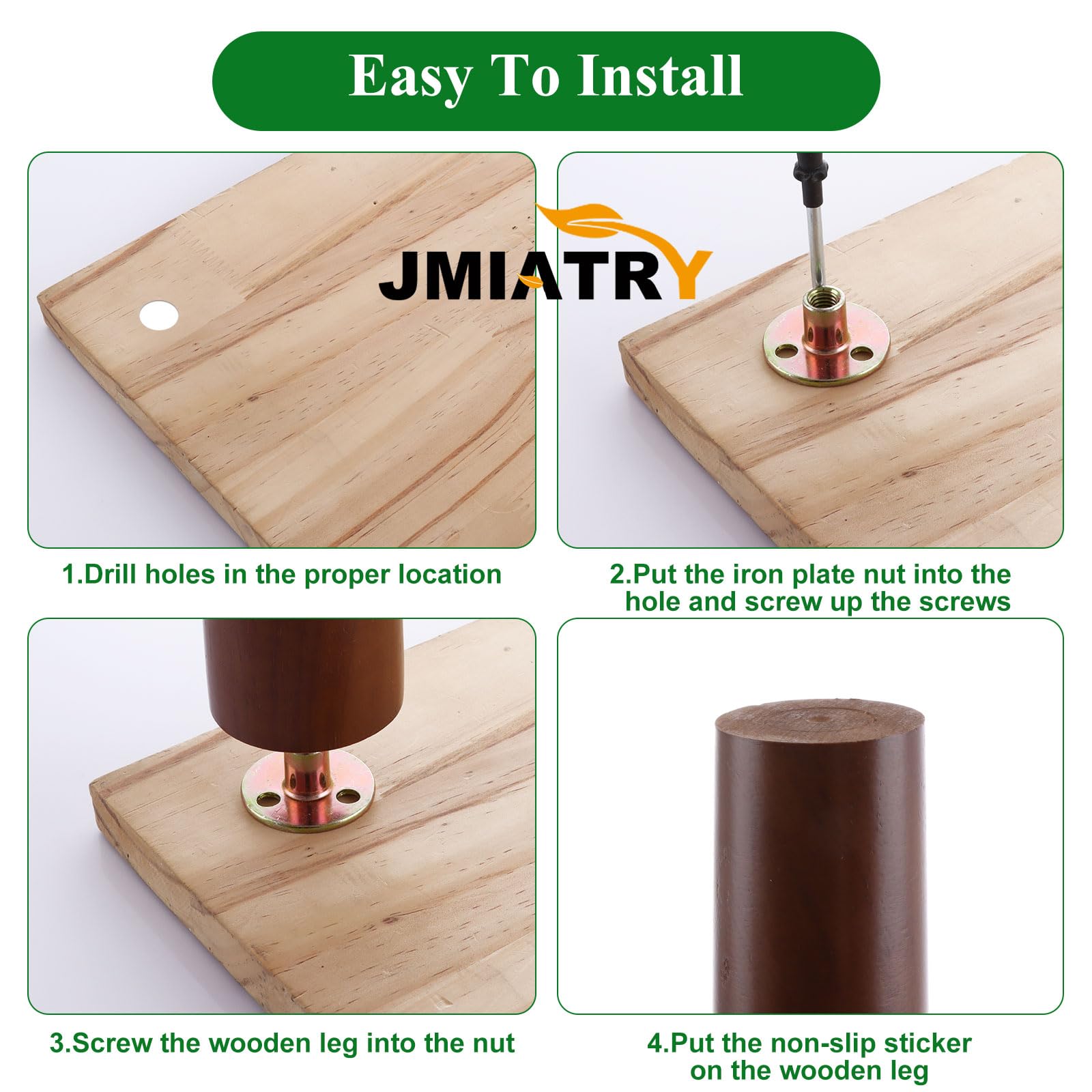JMIATRY 30cm Wooden Furniture Legs Set of 4, Nature Solid Wooden Sofa Legs - Image 4