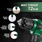 8V Cordless Drill DEKOPRO Drill Set with 3/8" Keyless Chuck, 42pcs Acessories, Built-in LED, Type-C Charge Cable, Power Drill for Drilling and Tightening/Loosening Screws (Green)