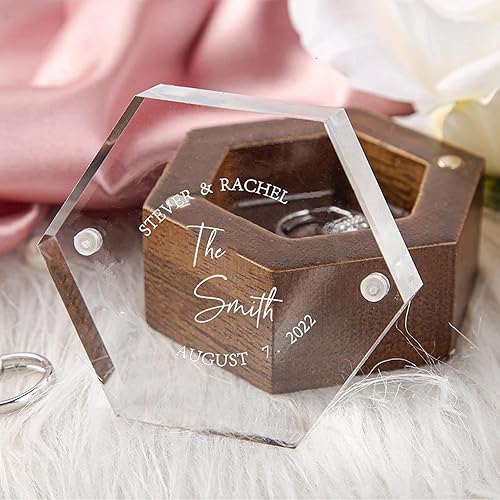 Miniatura 3 de Eyesoul Caja de anillo de boda personalizada con nombrefecha, caja de anillo de compromiso de madera, caja de portador de anillos de lujo