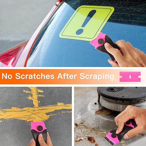 Miniatura 7 de Rascador de hoja de afeitar con tapa de seguridad, herramienta raspadora de hoja de afeitar de plástico con 20 cuchillas de afeitar, rascador de