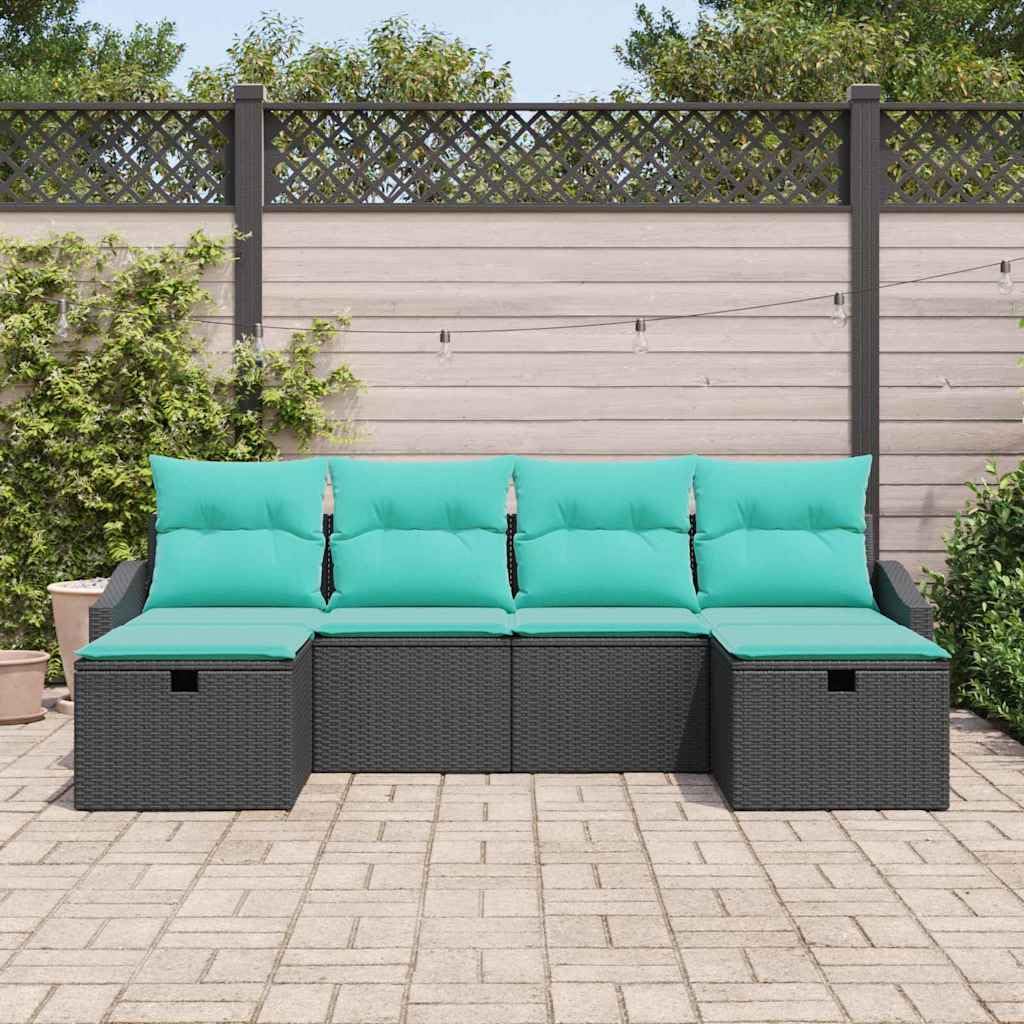 Ensemble de Canapé de Jardin 6 Pièces en Résine Tressée Noire, Salon de Jardin Modulable avec Coussins Amovibles pour Terrasse et Extérieur, Sièges d'angle et Repose-Pieds
