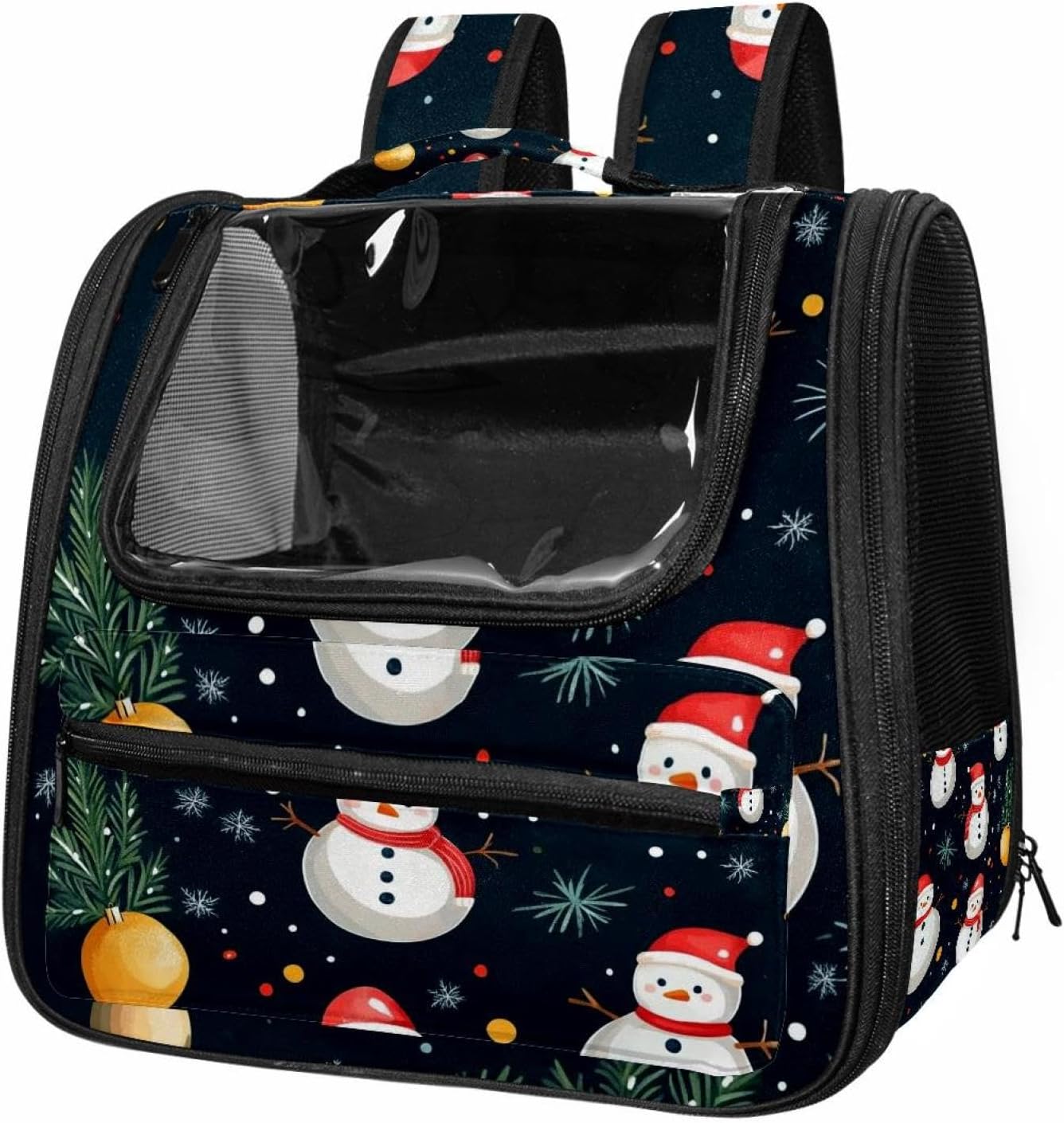 Portable Travel pet Backpack Carrier Hamster Bag Small Dog cat Carrier Breathable Hang Bag, Merry Christmas Snowman